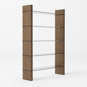 Lenco Modern Walnut and Black Glass Bookshelf- Rustic Edge