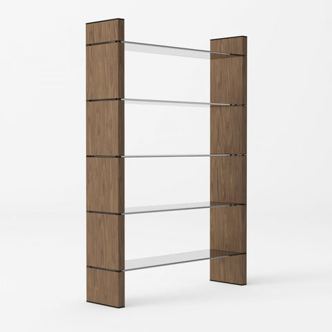 Lenco Modern Walnut and Black Glass Bookshelf- Rustic Edge