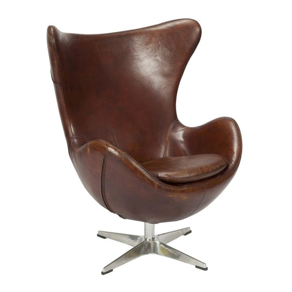 Arnie Club Swivel Chair - Dark Brown Leather - Rustic Edge