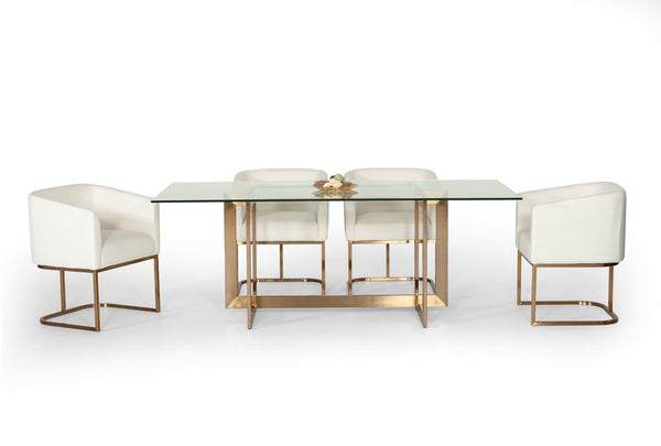 Adira Modern Glass & Brass 79" Rectangle Dining Table - Rustic Edge