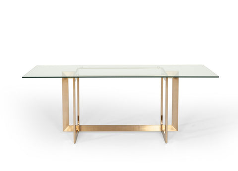 Annie 79" Glass Top Dining Table with Brass Legs - Rustic Edge