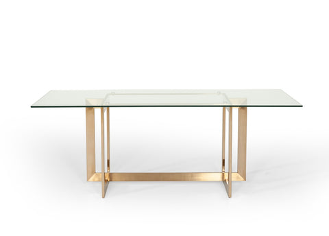 Adira Modern Glass & Brass 79" Rectangle Dining Table - Rustic Edge