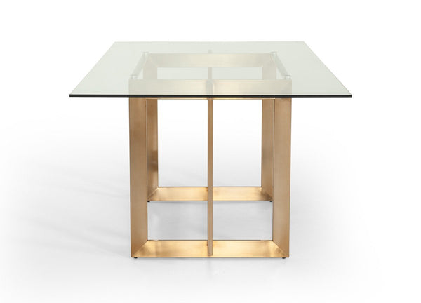 Annie 79" Glass Top Dining Table with Brass Legs - Rustic Edge