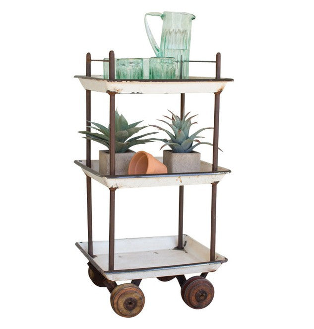 Kalalou Recycled Enamel Bar Cart w/wooden casters NDA1002