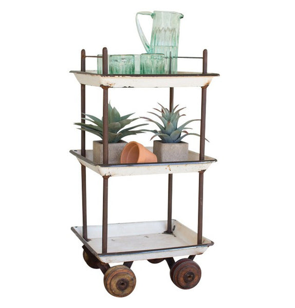 Kalalou Recycled Enamel Bar Cart w/wooden casters NDA1002