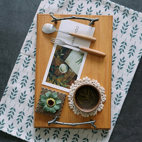 Wooden Serving Tray with Iron Stick Handles