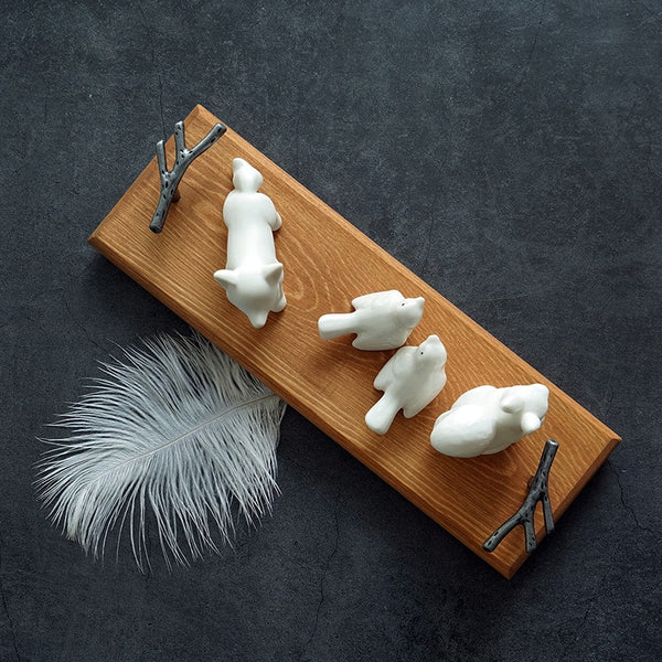 Wooden Serving Tray with Iron Stick Handles