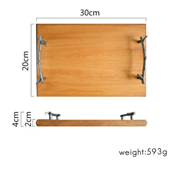 Wooden Serving Tray with Iron Stick Handles