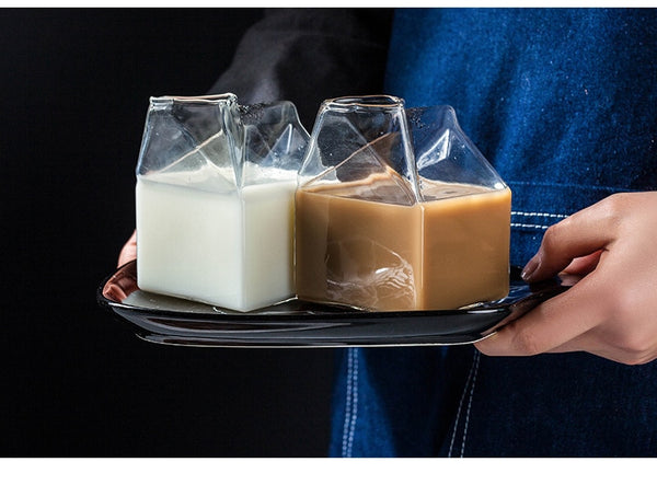 Transparent Milk Box Shape glass Cups/Creamer Pitcher