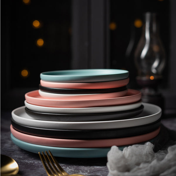 Modern Ceramic Dinner Plates Round with Lip