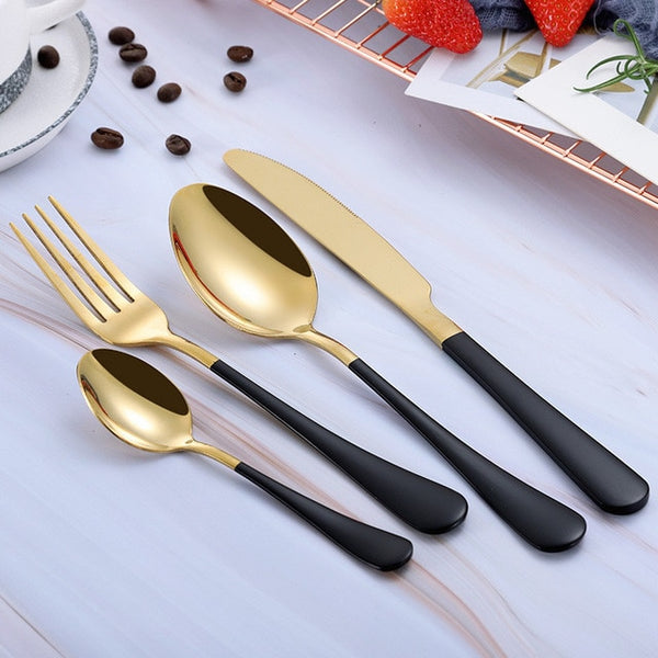 Yefilk Gold/Black/Multi-color Cutlery 4pc Sets