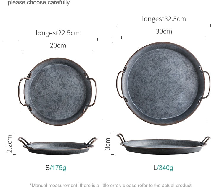 Metal/Iron Round Serving Plate with Handles