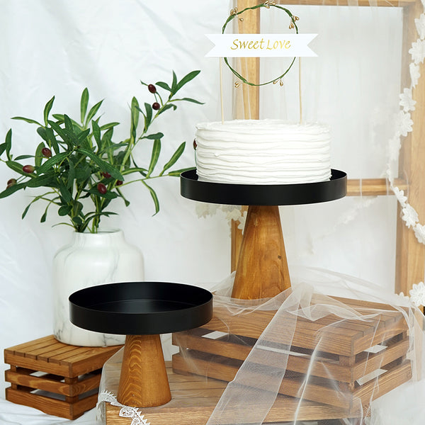 Natural Wood/Black Cake Plate Stand