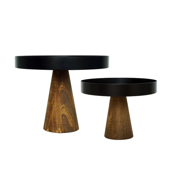 Natural Wood/Black Cake Plate Stand