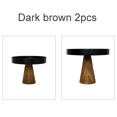 Natural Wood/Black Cake Plate Stand