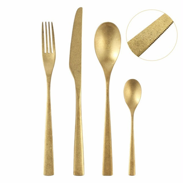 Fiddle 4pc Retro 304 Stainless Steel Silverware - Silver and gold