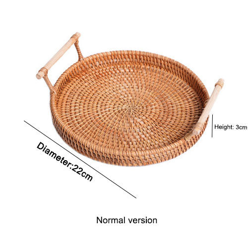 Rattan Hand woven Round Tray with Handles - Rustic Edge