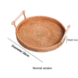Rattan Hand woven Round Tray with Handles - Rustic Edge