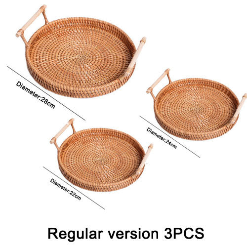 Rattan Hand woven Round Tray with Handles - Rustic Edge