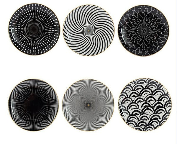 Geometric Ceramic Plate - Set of 6 - Rustic Edge