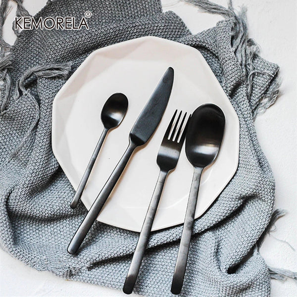 Echo Simplistic Matte Black 4pc Silverware Set