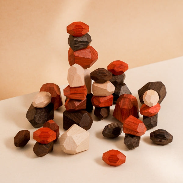 Wooden Stacked Stones Balancing Blocks - Rust Tones