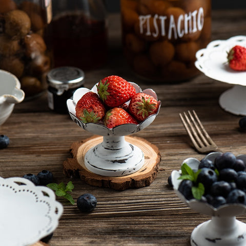 White Metal Retro Pedestal Serving Dish