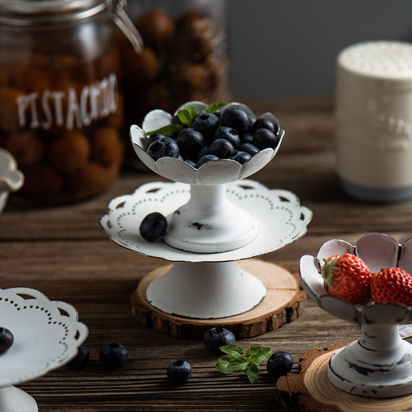 White Metal Retro Pedestal Serving Dish