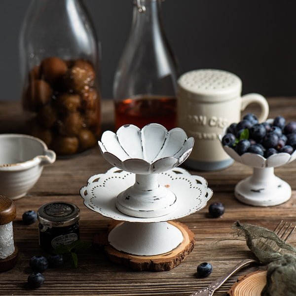 White Metal Retro Pedestal Serving Dish