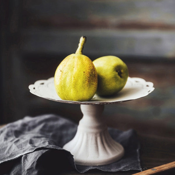 White Metal Retro Pedestal Serving Dish