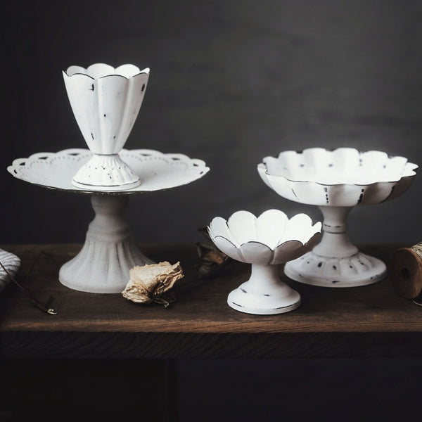 White Metal Retro Pedestal Serving Dish