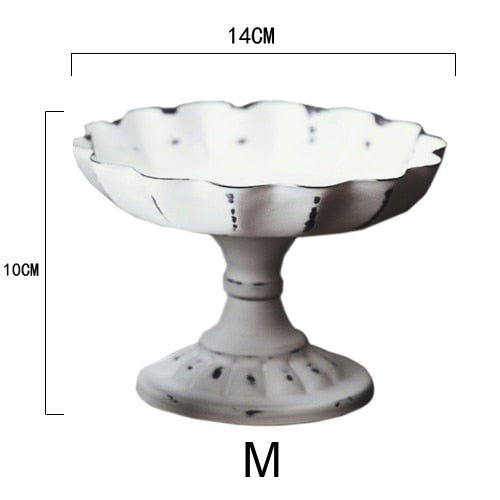 White Metal Retro Pedestal Serving Dish