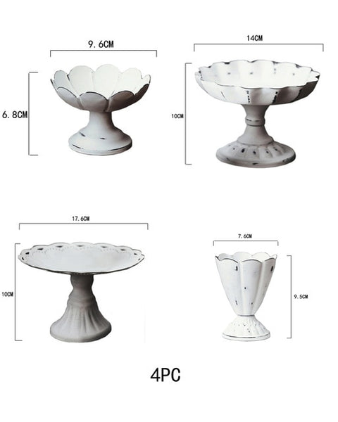 White Metal Retro Pedestal Serving Dish