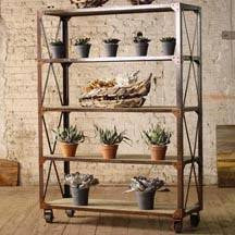 Kalalou Tall Iron And Wood Display With Five Shelves And Iron Casters CQ6080
