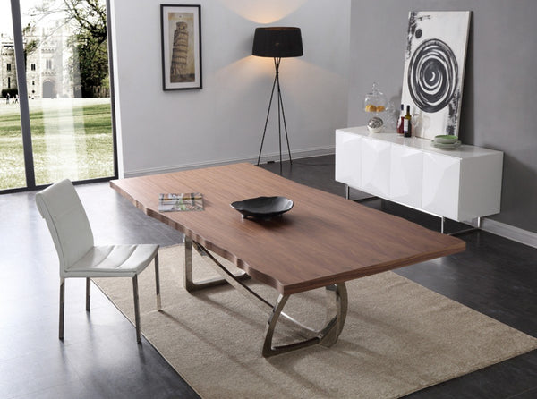Melody 94" Walnut & Stainless Steel Dining Table - Rustic Edge