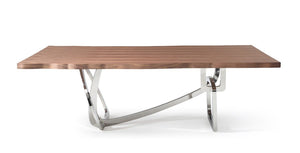 Melody 94" Walnut & Stainless Steel Dining Table - Rustic Edge
