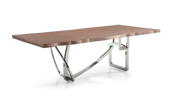 Melody 94" Walnut & Stainless Steel Dining Table - Rustic Edge